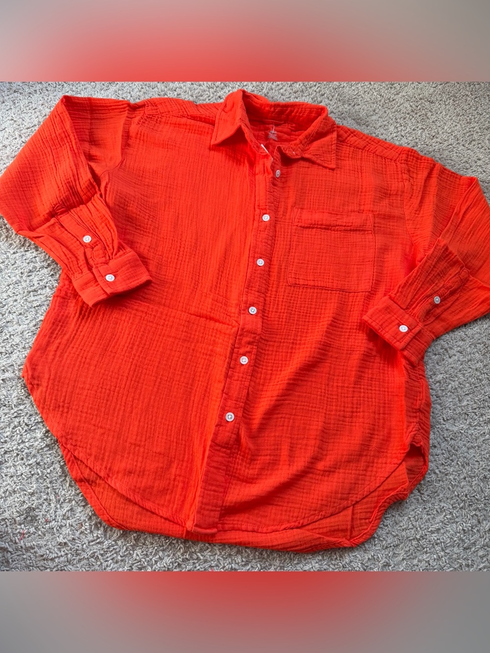 aerie Bright Orange Casual Button-Down Gauze Shirt